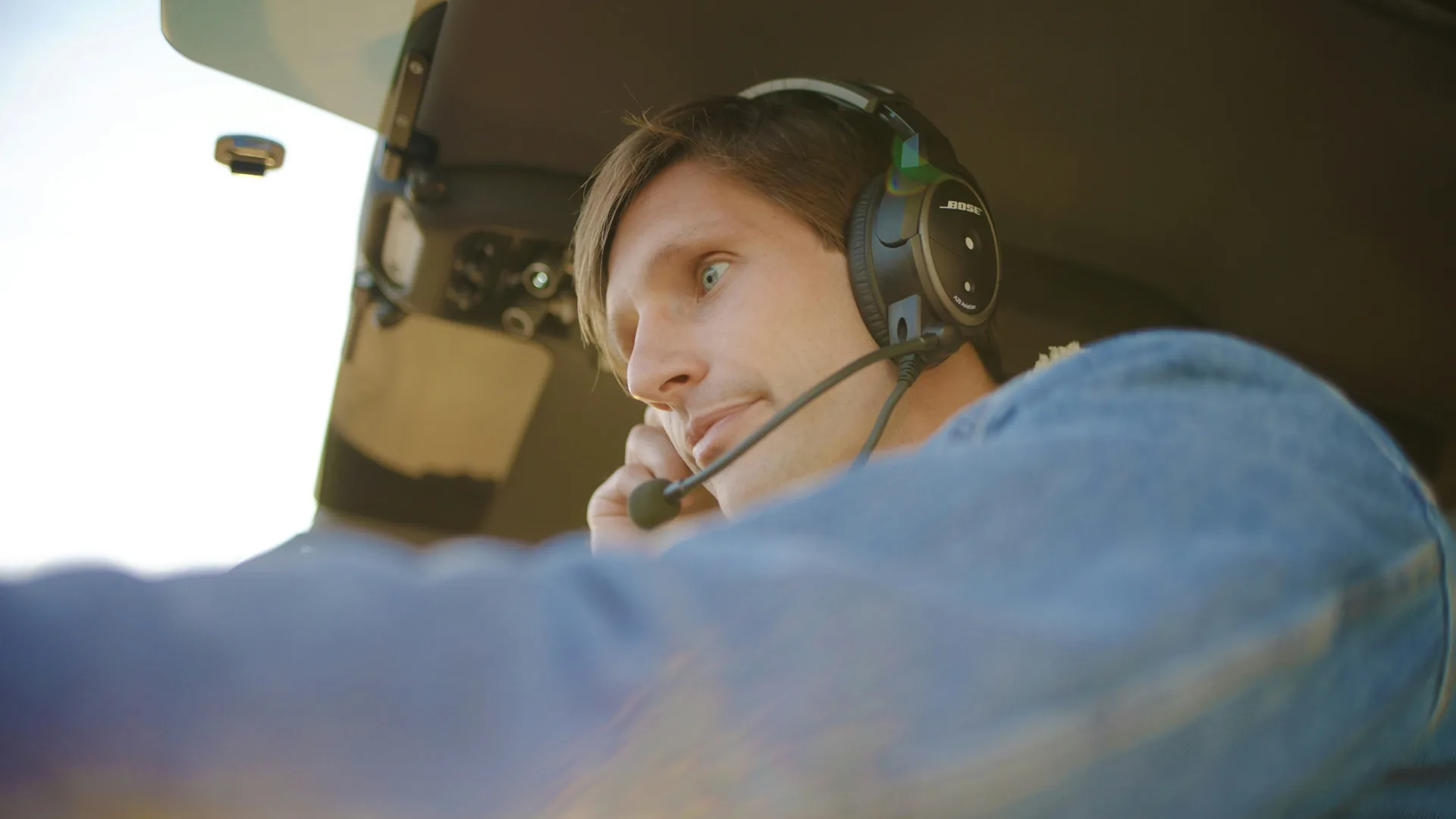 Pilot in an aircraft cockpit