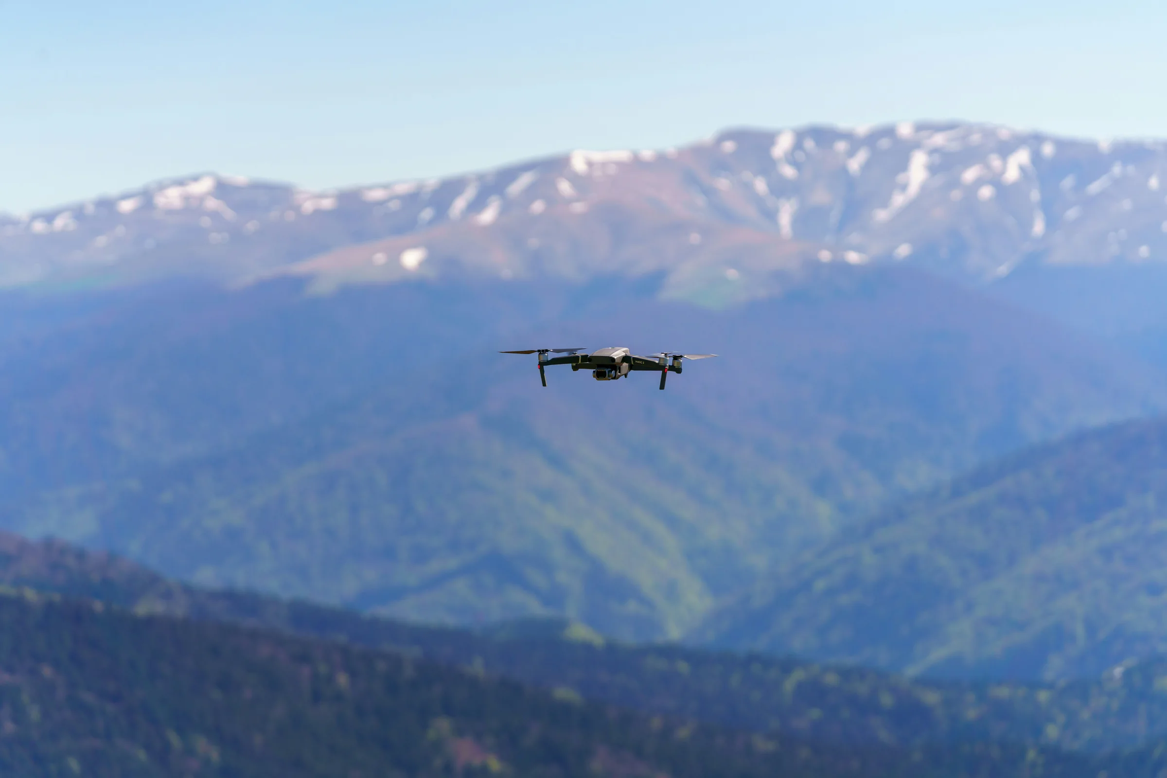 Aerial vehicle over a mountain landscape